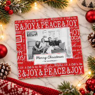 Cartão Postal De Festividades Feliz Natal Verso Vermelho e Branco Foto de Famíli