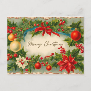 Cartão Postal De Festividades Feliz Natal Vintage Ornaments, Holly Berry