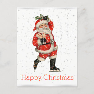 Cartão Postal De Festividades Feliz Natal Vintage Papais noeis vermelhos derruba