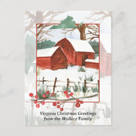 Cartão Postal De Festividades Feliz Natal Virginia Fazenda Red Barn Personalize