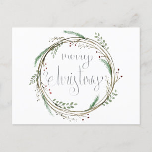 Cartão Postal De Festividades Feliz Natal Watercolor Wreath