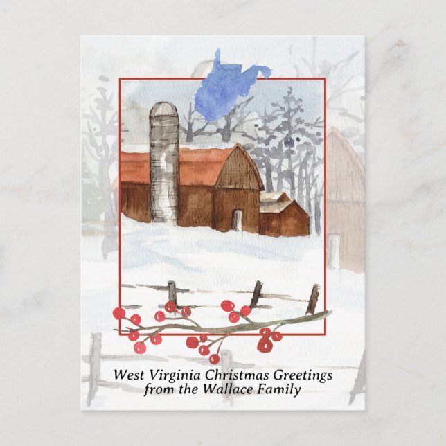 Cartão Postal De Festividades Feliz Natal West Virginia Red Barn Personalize (Frente)
