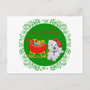 Cartão Postal De Festividades Feliz Natal Westie com Trenó