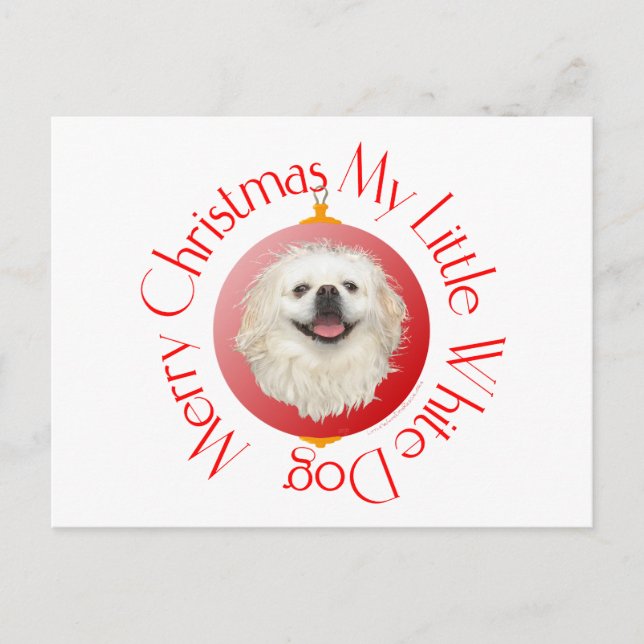 Cartão Postal De Festividades Feliz Natal White Pekingese (Frente)