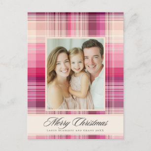 Cartão Postal De Festividades Feliz Natal xadrez rosa design de feriado