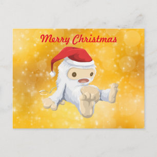 Cartão Postal De Festividades Feliz Natal - Yeti de Natal em Santa Hat