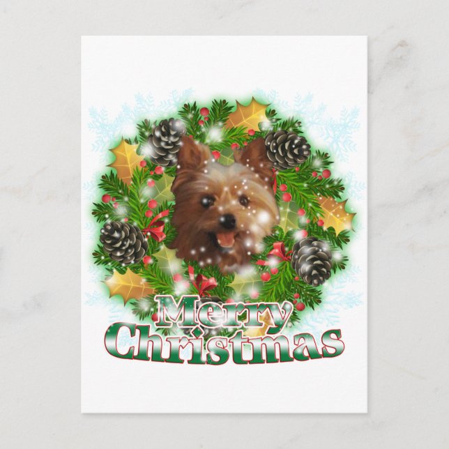Cartão Postal De Festividades Feliz Natal Yorkie (Frente)
