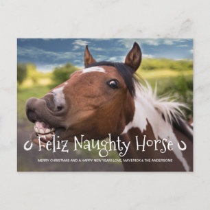 Cartão Postal De Festividades Feliz Naughn Horse Funny Personalizado Foto de Pet