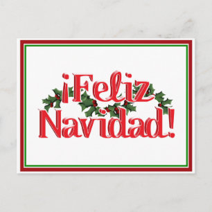 Cartão Postal De Festividades Feliz Navidad com Holly