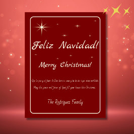 Cartão Postal De Festividades Feliz Navidad Dourado e Vermelho Natal Bilingue