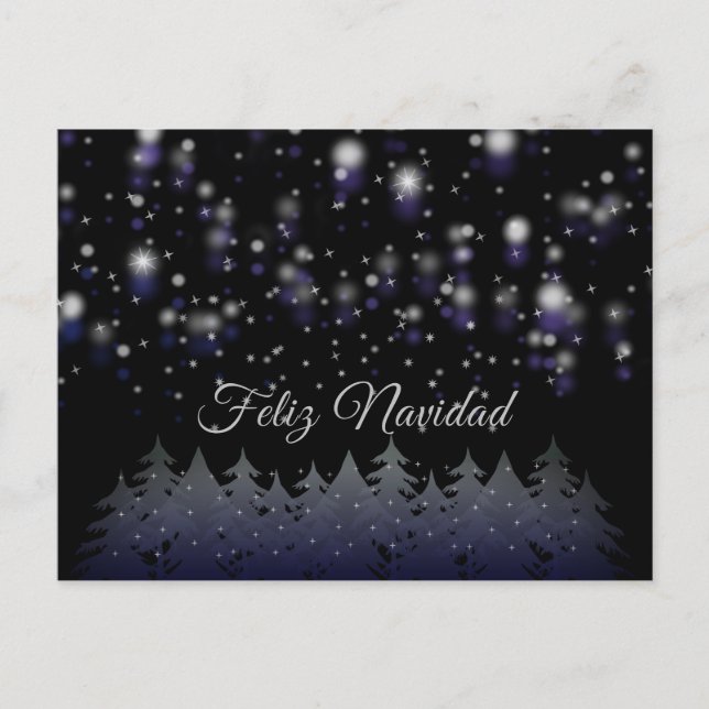 Cartão Postal De Festividades Feliz Navidad Espanhola de Natal Neve Estrelada (Frente)