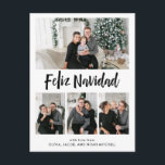 Cartão Postal De Festividades Feliz Navidad| Grelha multifoto em preto-e-branco<br><div class="desc">Este cartão postal de Natal,  simples e na moda,  preto e branco,  diz "Feliz Navidad" em espanhol,  na tipografia moderna de escrita manual,  e há espaço para adicionar quatro de suas fotos pessoais favoritas.</div>