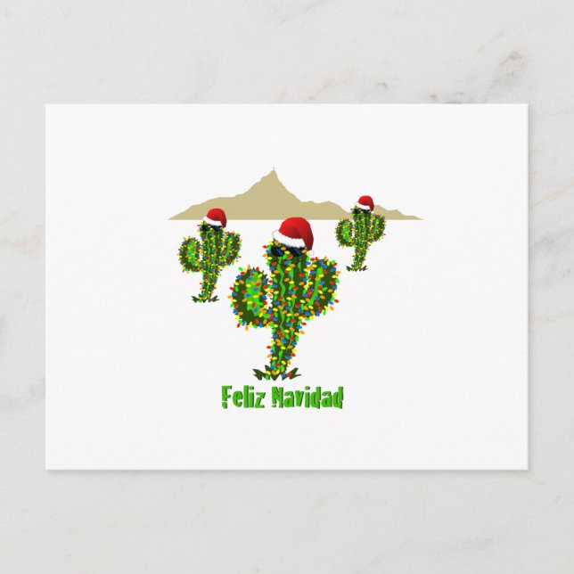 Cartão Postal De Festividades Feliz Navidad - Luzes Arizonas de Natal Saguaro (Frente)