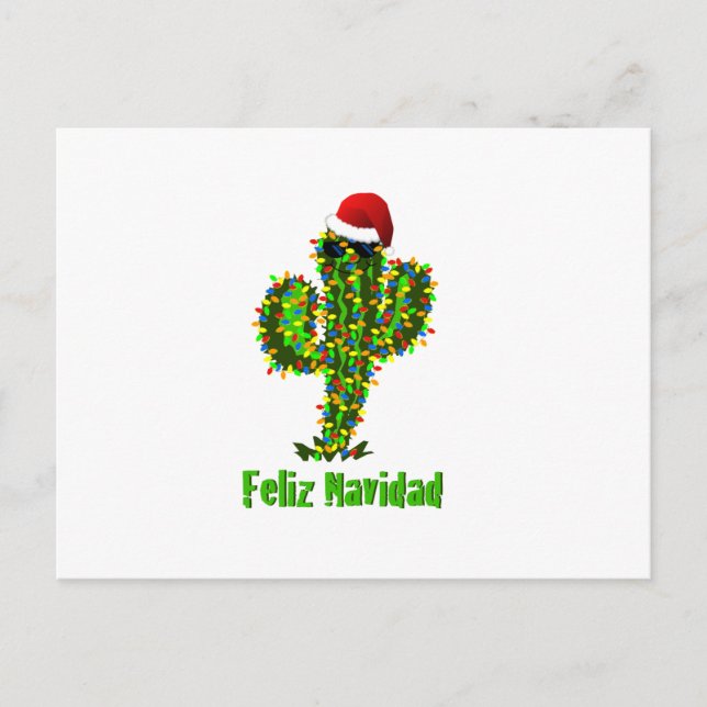 Cartão Postal De Festividades Feliz Navidad - Luzes Arizonas de Natal Saguaro (Frente)