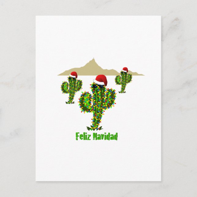 Cartão Postal De Festividades Feliz Navidad - Luzes Arizonas de Natal Saguaro (Frente)