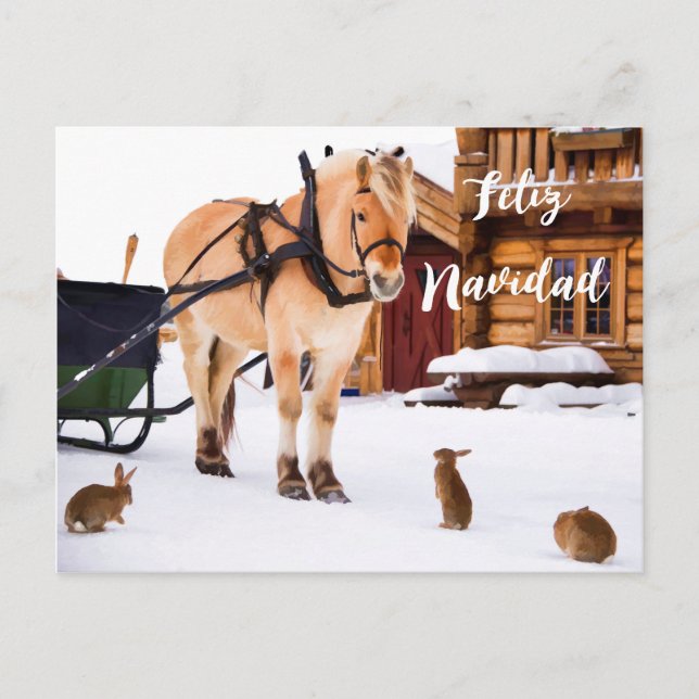 Cartão Postal De Festividades Feliz Navidad, pátria de Natal, animais de neve (Frente)