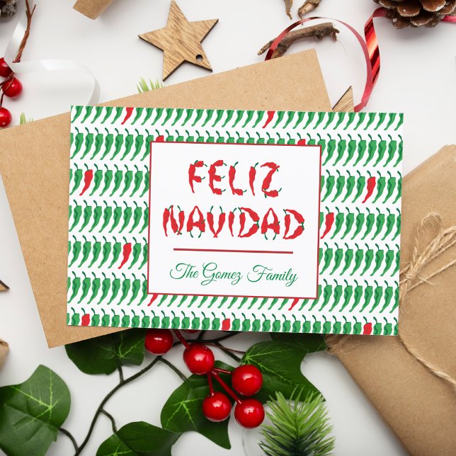 Cartão Postal De Festividades Feliz Navidad Red Chile Pepper (Criador carregado)