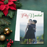 Cartão Postal De Festividades Feliz Navidad Vermelho Foto de Natal Verde Espanho<br><div class="desc">Cartaz fotográfico Elegante Feliz Navidad com bela tipografia cursiva em vermelho e verde. Estas fotografias modernas da família de feriados,  os cartões postais de Natal espanhóis,  apresentam um belo roteiro e o seu nome em branco sobre o quadro vertical do cheio.</div>