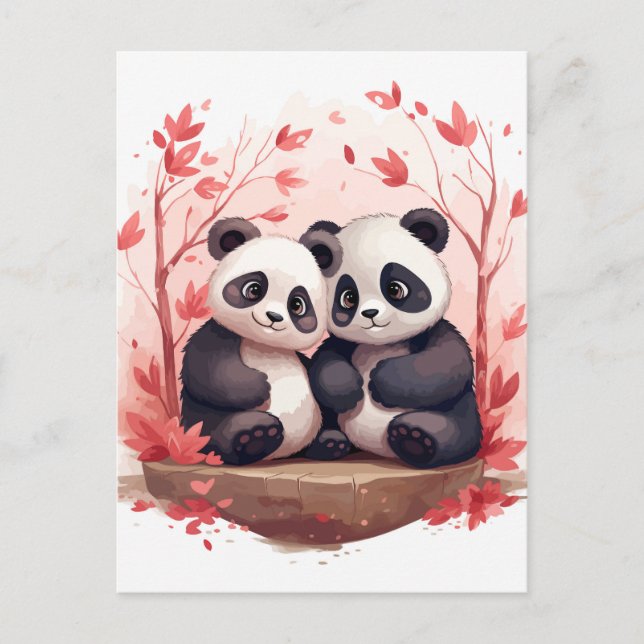 Cartão Postal De Festividades Feliz Panda Junto (Frente)