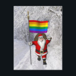 Cartão Postal De Festividades Feliz Papai Noel Apoia Direitos Gays<br><div class="desc">a cor de fundo pode ser alterada: PERSONALIZE o natal do pai da TI,  vestindo alegremente o símbolo do movimento Orgulho gay e Direitos Gays</div>