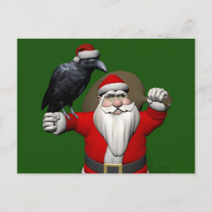 Cartão Postal De Festividades Feliz Papai Noel com Enorme Raven
