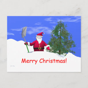Cartão Postal De Festividades Feliz Papai noel de Natal com pá