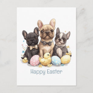 Cartão Postal De Festividades Feliz Páscoa Bulldogs Franceses