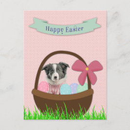 Cartão Postal De Festividades Feliz Páscoa com Cachorro na Cesta de Páscoa Cartã