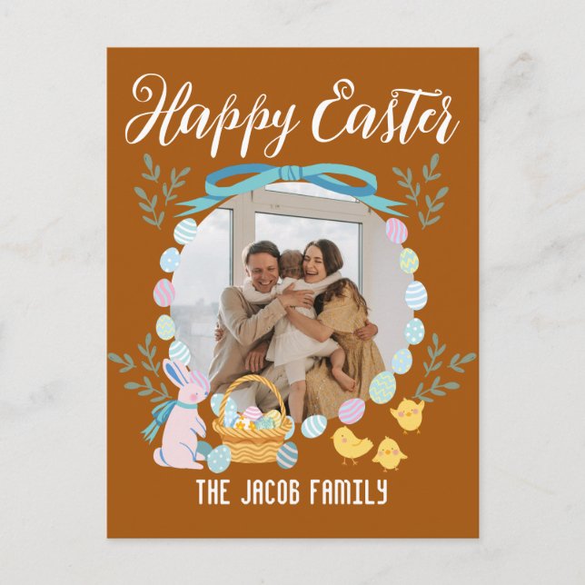 Cartão Postal De Festividades Feliz Páscoa família,coelho da páscoa família uma  (Frente)