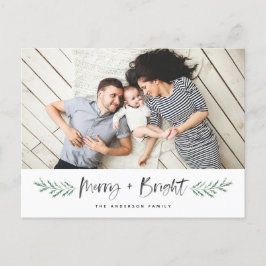 Cartão Postal De Festividades Feliz Pineneedle e Foto Moderna Brilhante