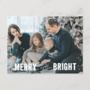 Cartão Postal De Festividades Feliz prata e floco de neve branco e feriado brilh