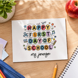 Cartão Postal De Festividades Feliz Primeiro Dia da Escola Nome Personalizado