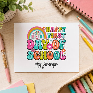 Cartão Postal De Festividades Feliz Primeiro Dia de Aula