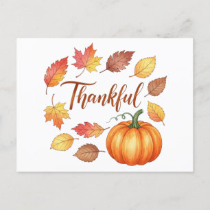 Cartão Postal De Festividades Feliz Pumpkin e Folhas de outono