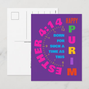 Cartão Postal De Festividades FELIZ PURIM Ester 4:14 Para Tal Tempo Como Este 