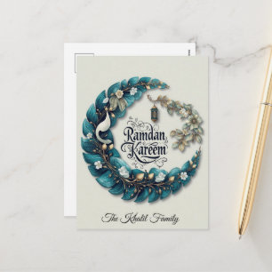 Cartão Postal De Festividades Feliz Ramadan Mubarak Ramadan Kareem Azul Muçulm
