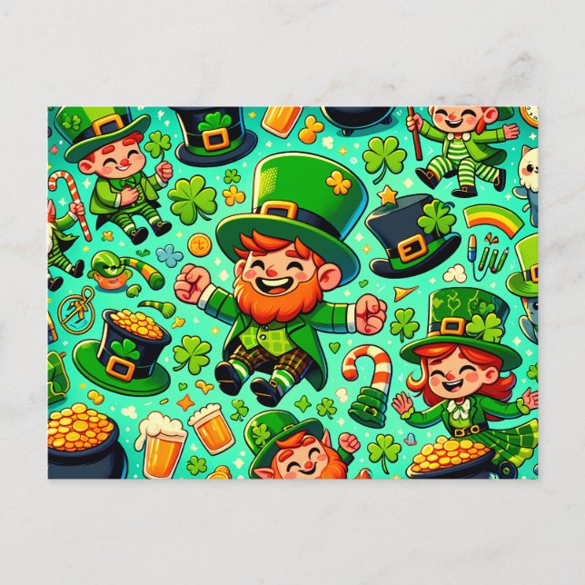 Cartão Postal De Festividades Feliz Rua do Dia do Patrick Leprechaun (Frente)