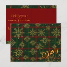 Cartão Postal De Festividades Feliz Steampunk Snowflake Red e Green Tartan