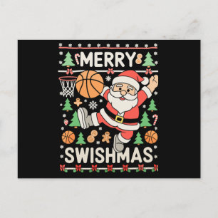 Cartão Postal De Festividades Feliz Swishmas Natal Feio Basquete Papai Noel