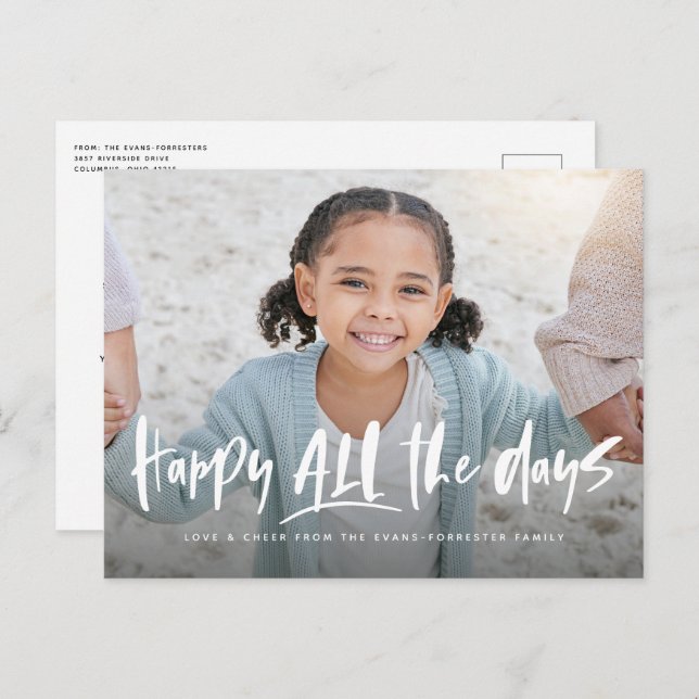 Cartão Postal De Festividades Feliz todos os dias com uma foto moderna (Frente/Verso)