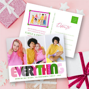 Cartão Postal De Festividades Feliz Tudo Colorido Tipografia Foto Moderna