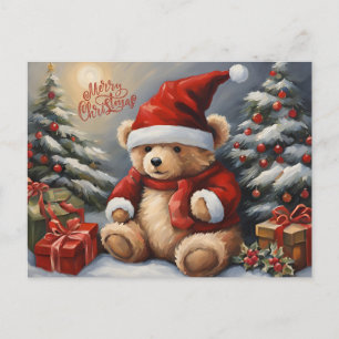 Cartão Postal De Festividades Feliz Urso de Natal, Presentes, Decorações