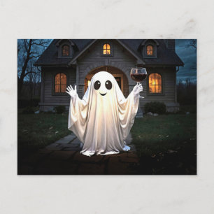 Cartão Postal De Festividades Feliz Vinho de Halloween, Cuzinho Fantasma