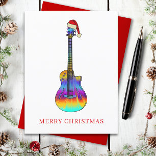 Cartão Postal De Festividades Feliz Violão de Natal Colorida