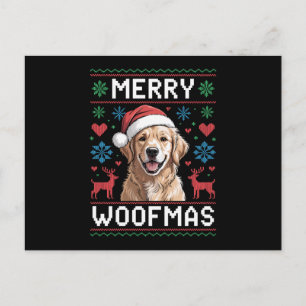 Cartão Postal De Festividades Feliz Woofmas Cachorro de Chapéu de Natal Retrieve