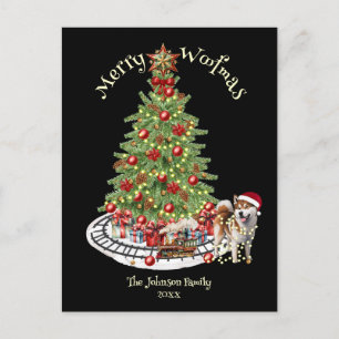 Cartão Postal De Festividades Feliz Woofmas Design de Cachorro - Akita