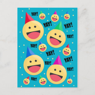 Cartão Postal De Festividades Feliz YAY Emojis nos Chapéus do Partido