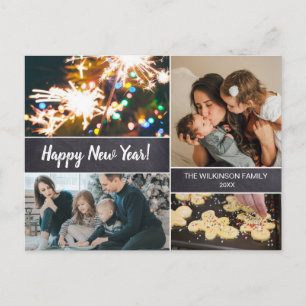 Cartão Postal De Festividades Felizes anos novos de Colagem de Fotos da Família