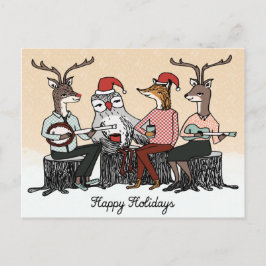 Cartão Postal De Festividades Felizes Feriados Animais Woodland Stump Music Card