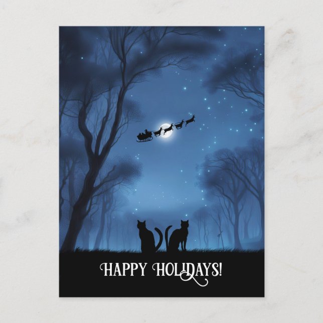Cartão Postal De Festividades Felizes feriados com dois gatos e Papais noeis (Frente)
